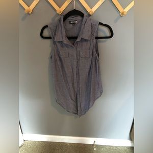 Denim blue button front shirt cute tied in the front